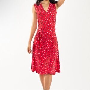 LEOTA Finnley Martini Dot Faux Wrap Jersey Dress Red Blue Polka Dot 📐M Petite